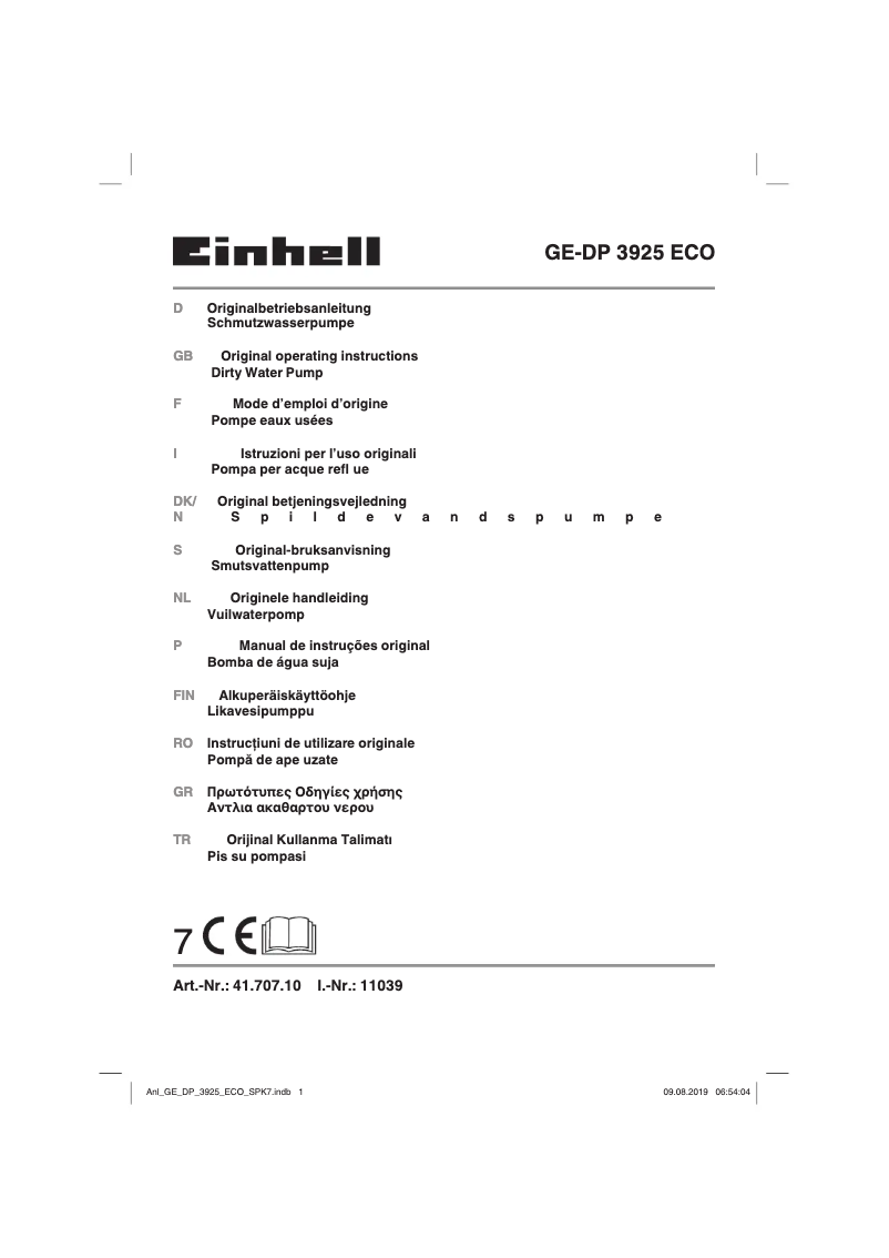Page 1 of the manual User Manual Einhell GE-DP 3925 ECO