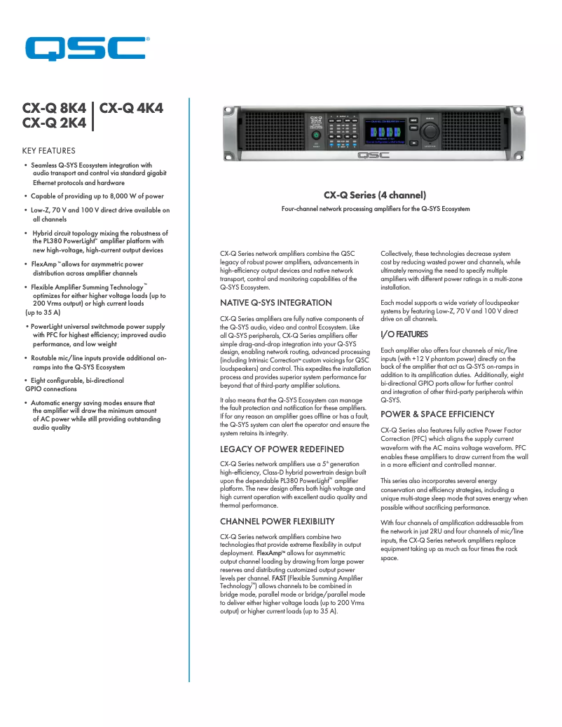 Page 1 of the manual Technical Sheet QSC CX-Qn 4K4