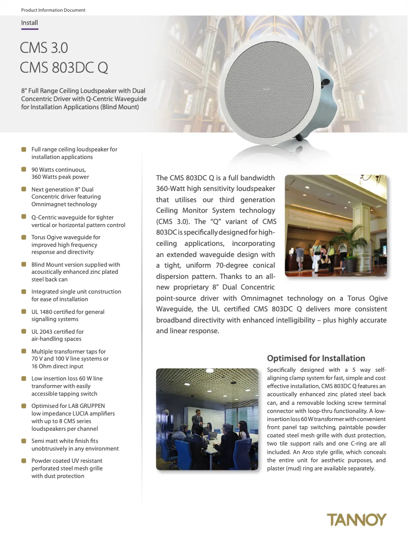 Page 1 of the manual Technical Sheet Tannoy CMS 803DC Q