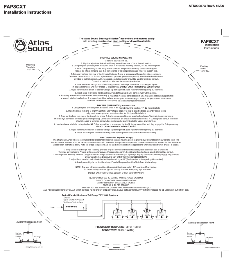 Page 1 of the manual Installation Guide Atlas Sound FAP8CXT