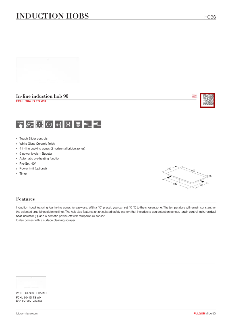 Page 1 of the manual Technical Sheet Fulgor Milano FCHL 904 ID TS WH