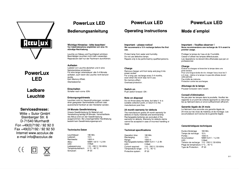 Page 1 of the manual User Manual AccuLux PowerLux LED