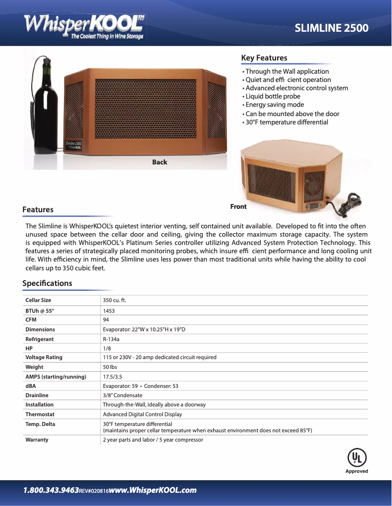 Page 1 of the manual Technical Sheet WhisperKOOL U-WKSL2500-115