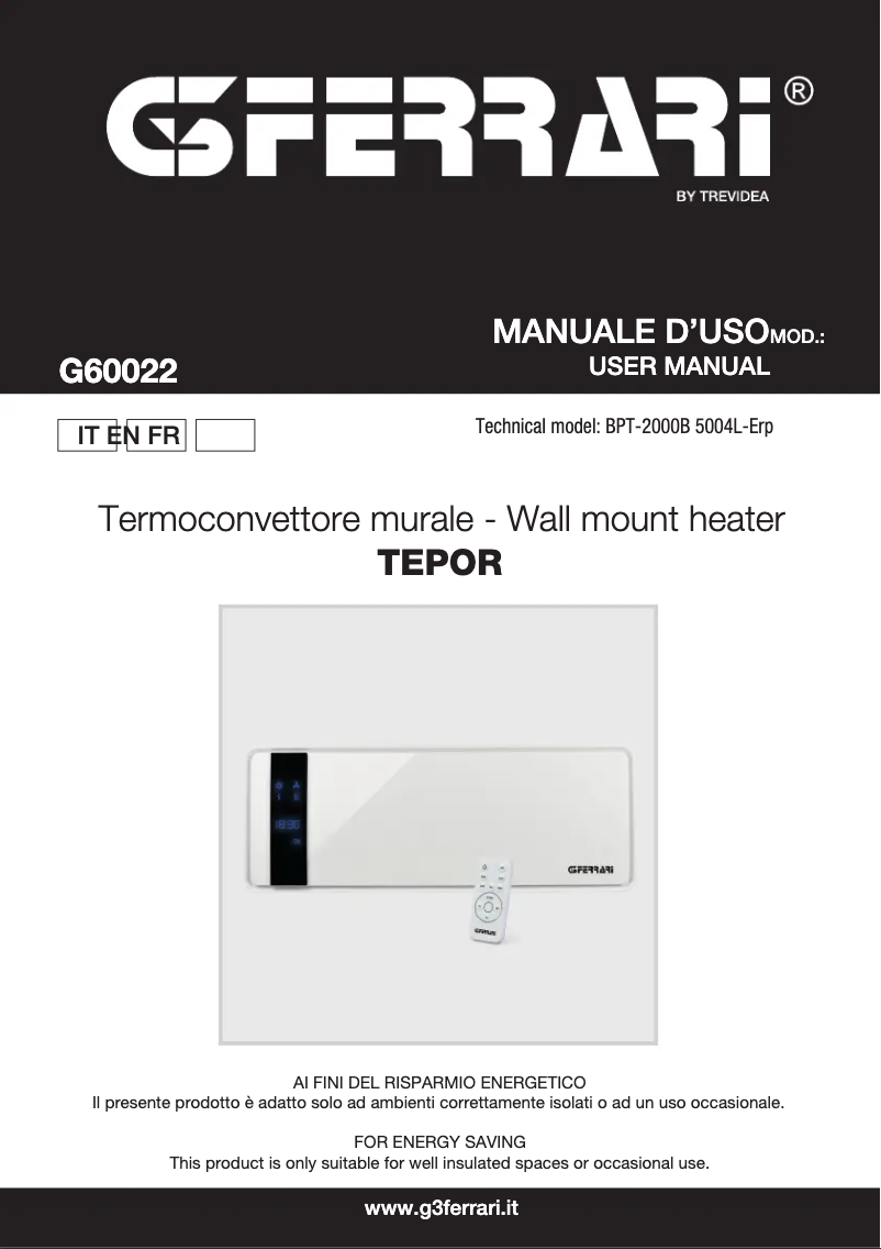 Image de la première page du manuel de l'appareil Tepor G60017