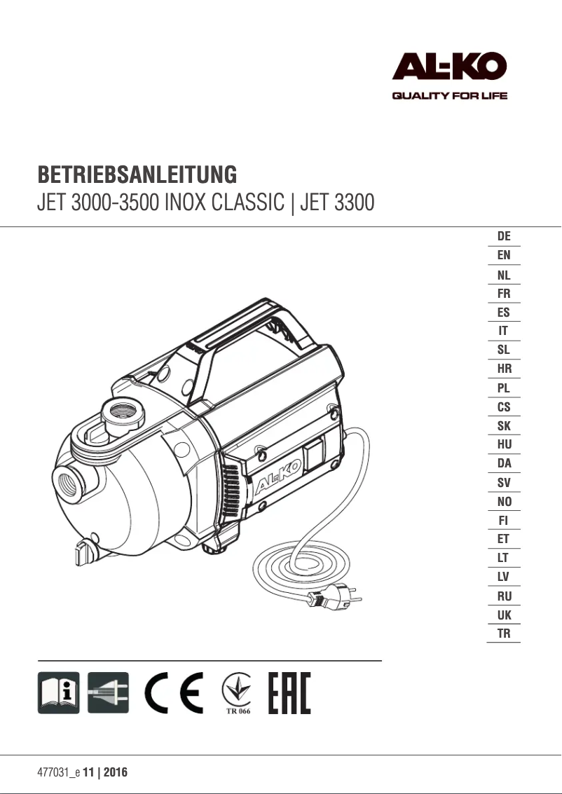 Page 1 of the manual User Manual AL-KO Jet 3000 Inox Classic
