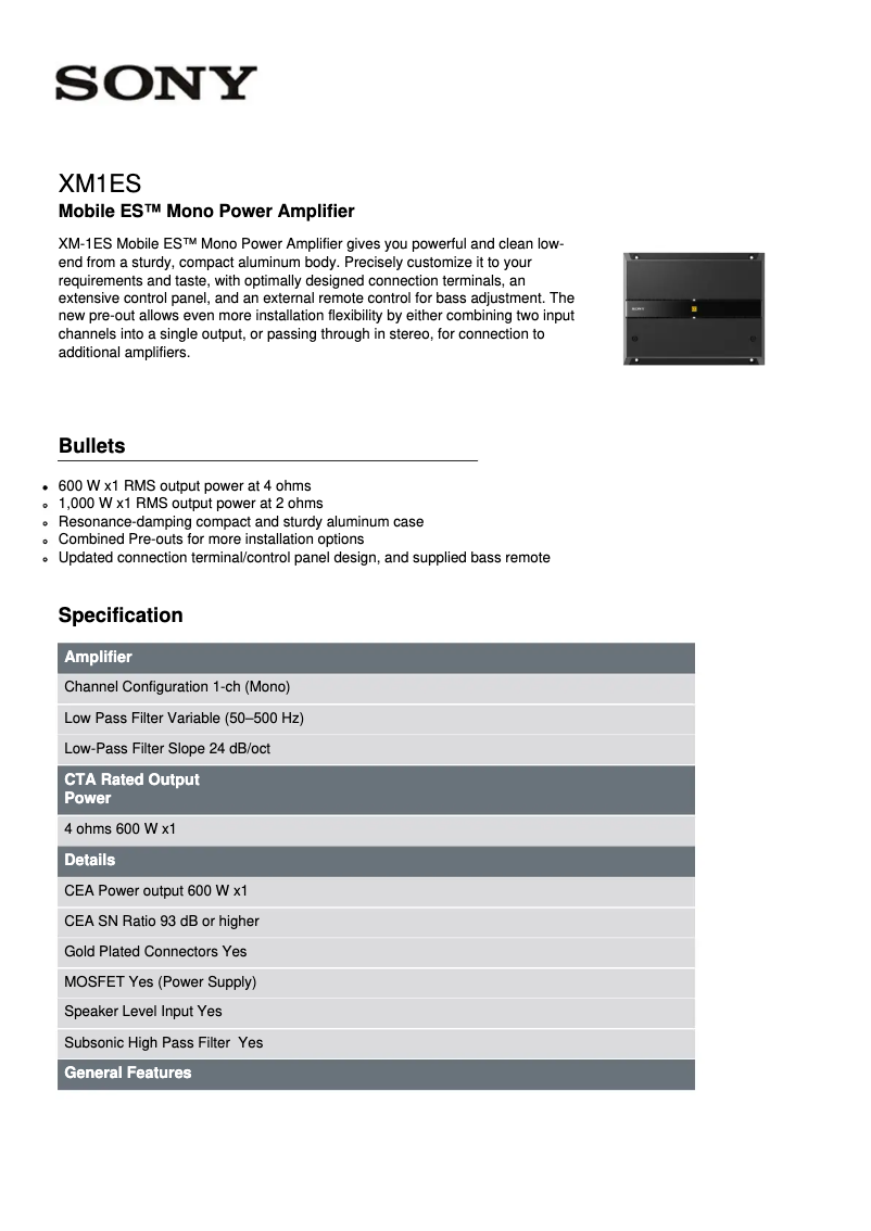 First page image of the manual for XM-1ES