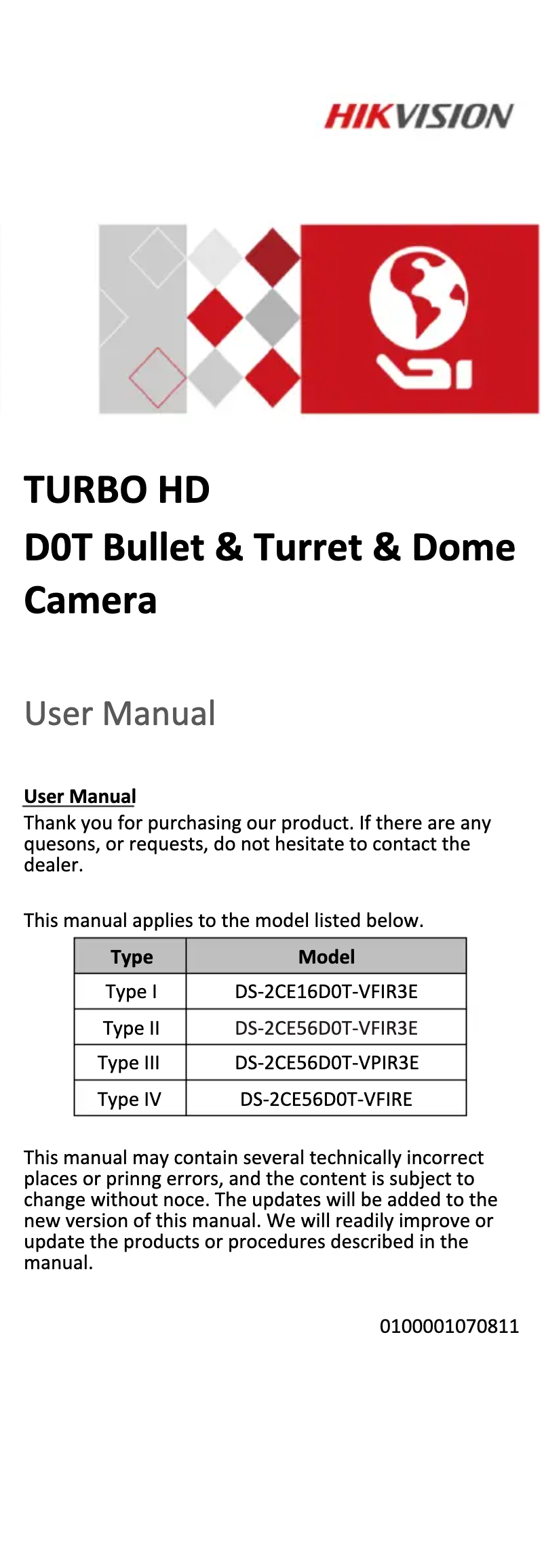 First page image of the manual for DS-2CE56D0T-VFIRE