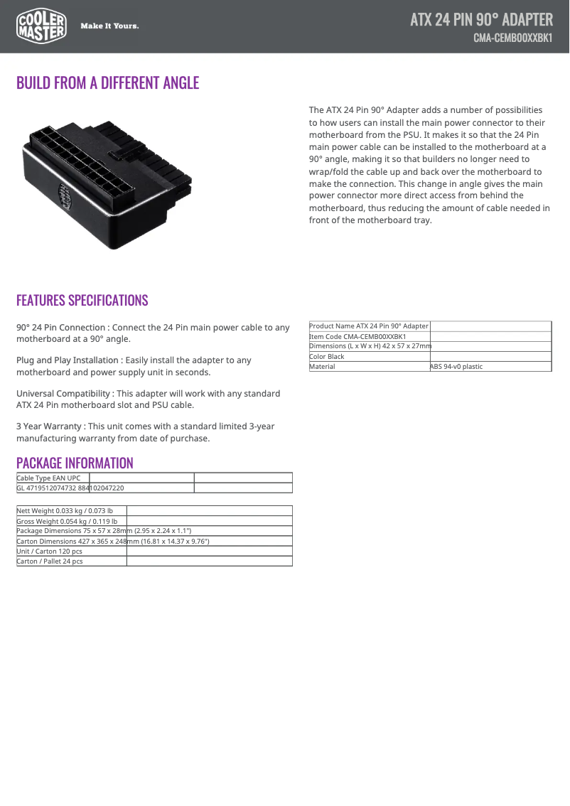 Page 1 of the manual User Manual Cooler Master ATX 24 PIN 90