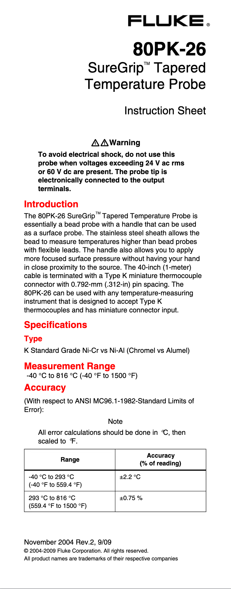 Page 1 of the manual User Manual Fluke SureGrip 80PK-26