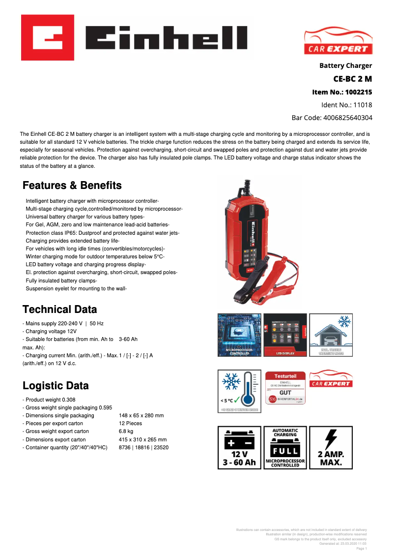 Page 1 of the manual Technical Sheet Einhell CE-BC 2 M