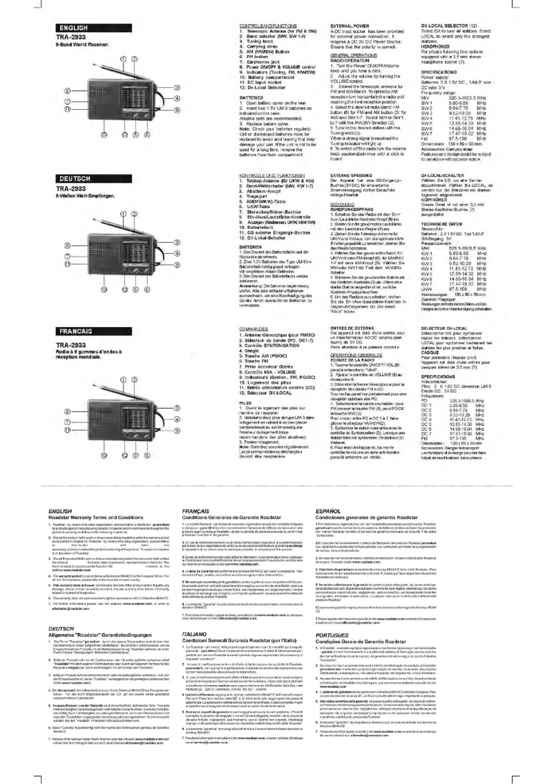 Page 1 de la notice Manuel utilisateur Roadstar TRA-2933