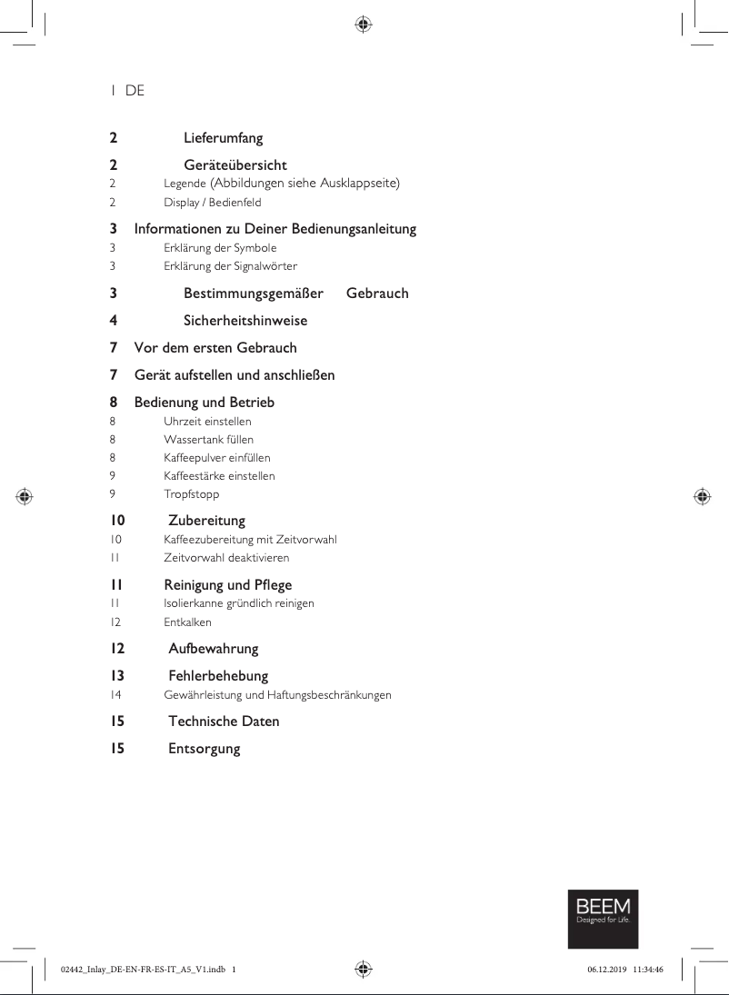 Page 1 de la notice Manuel utilisateur BEEM Fresh Aroma Touch