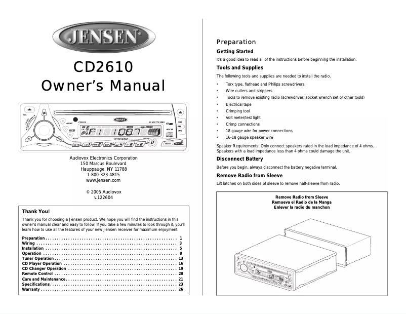 First page image of the manual for CD2610