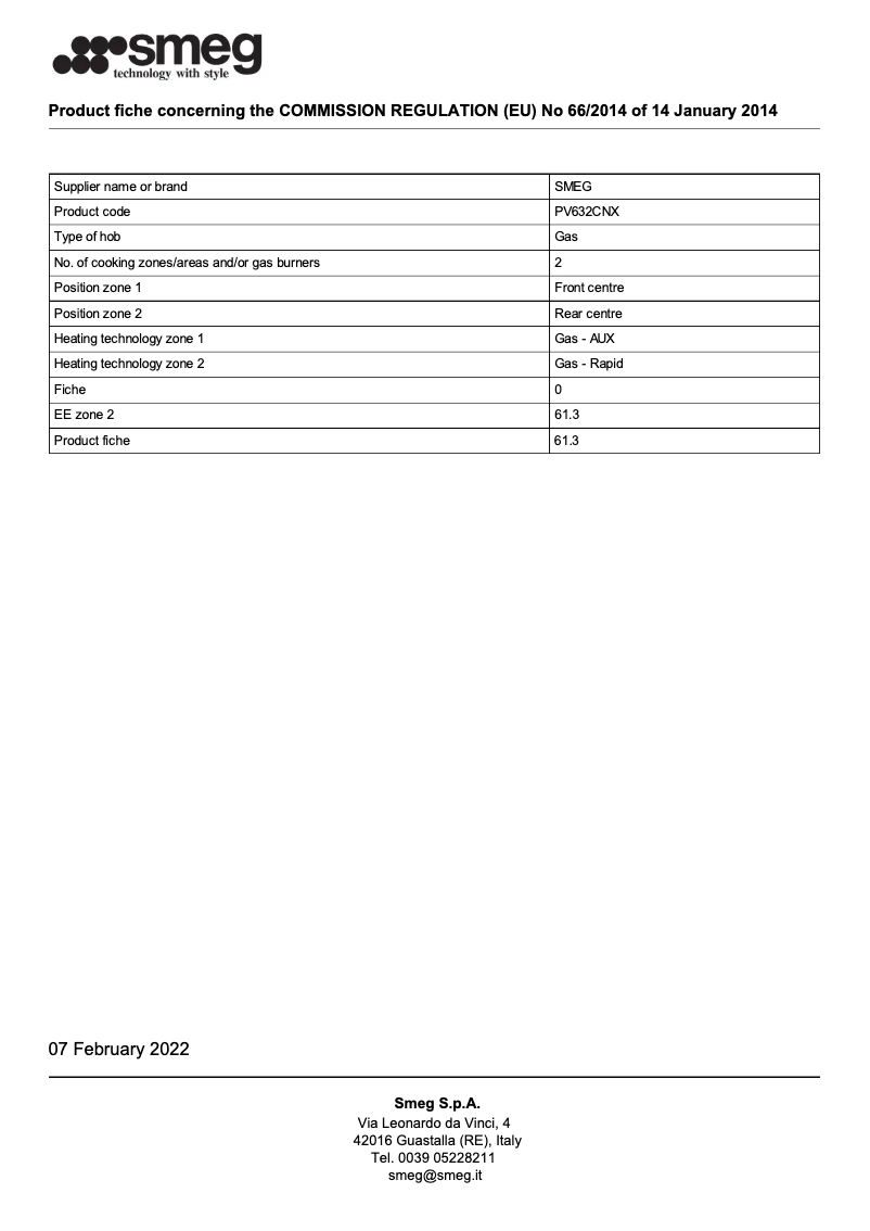 Page 1 of the manual Brochure Smeg PV632CNX