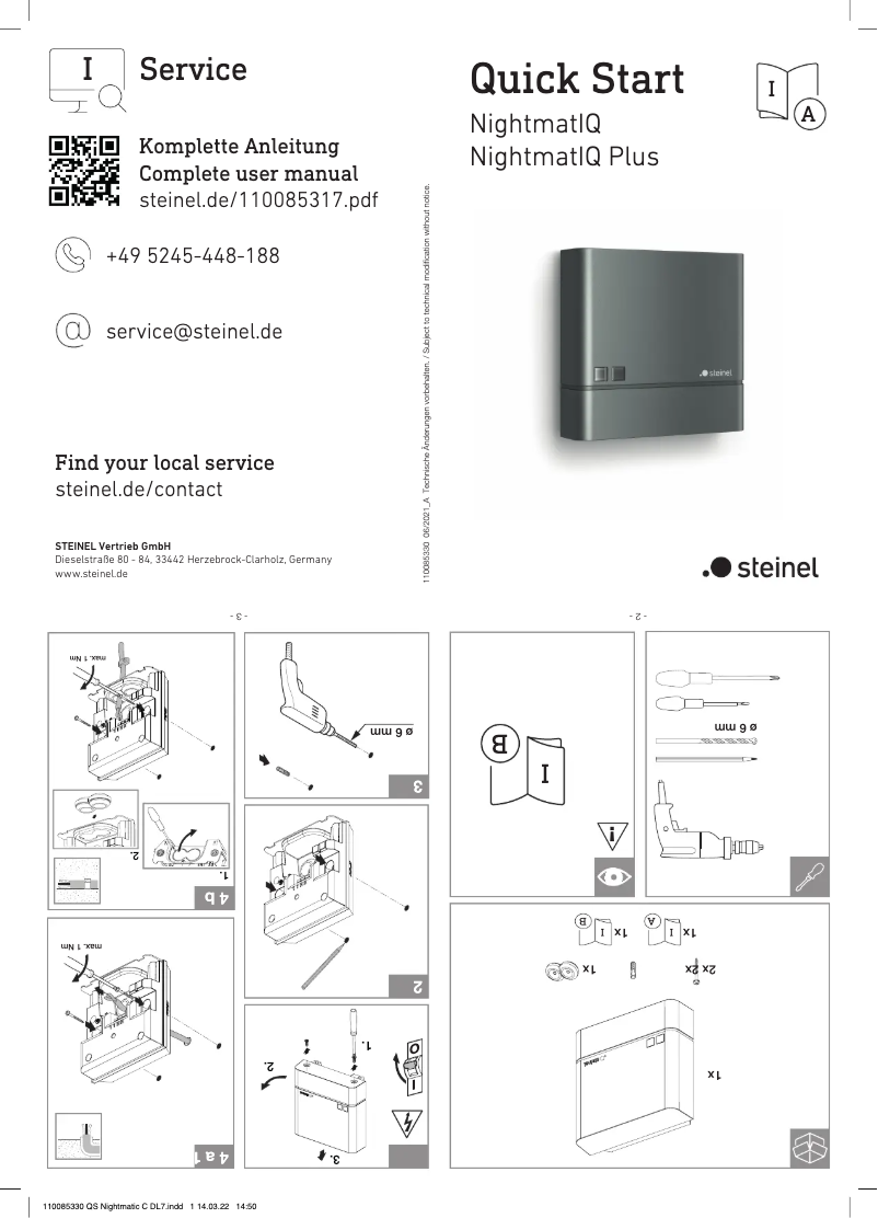 Page 1 de la notice Guide de démarrage rapide Steinel NightmatIQ