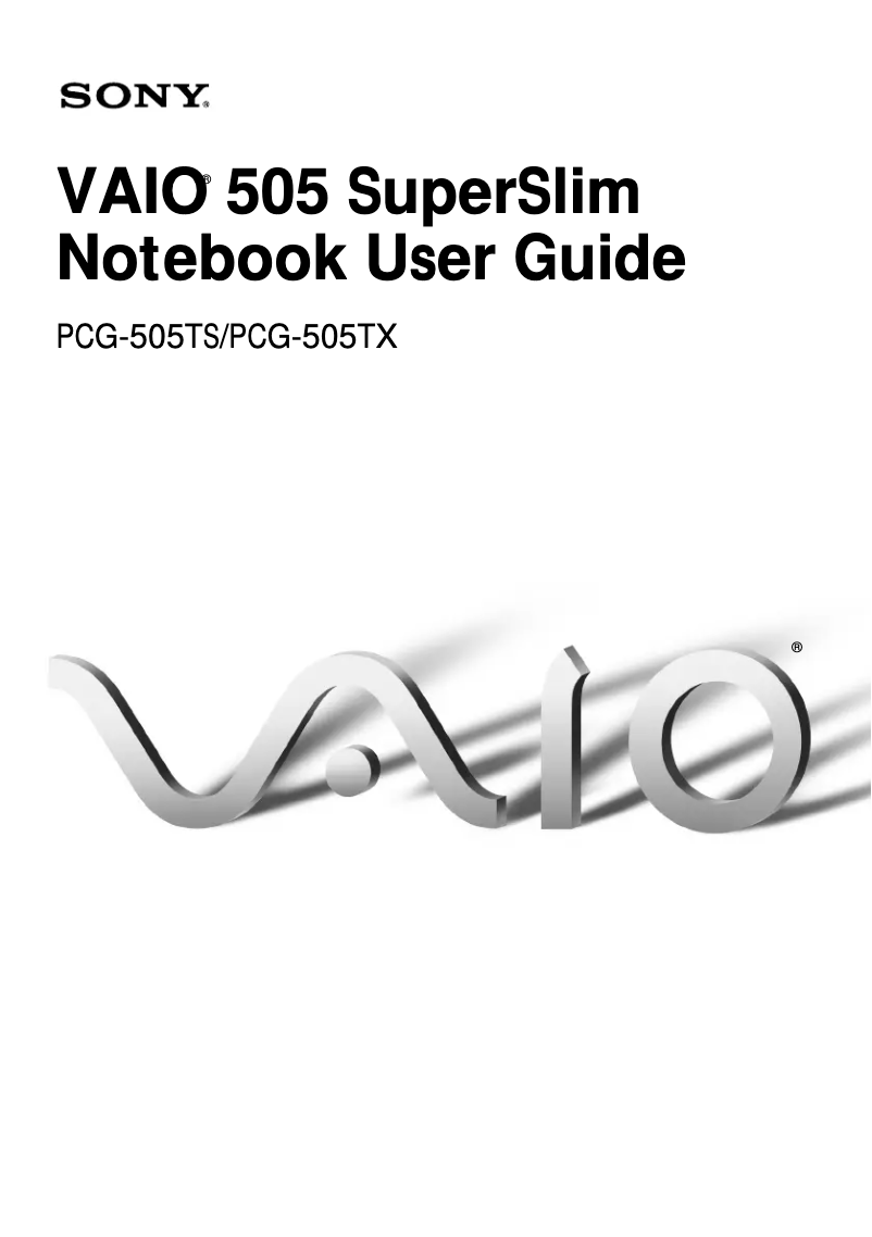 First page image of the manual for Vaio PCG-505TS