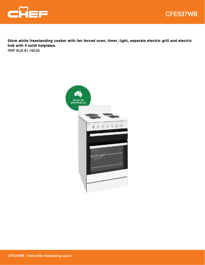 Page 1 of the manual Technical Sheet Chef CFE537WB