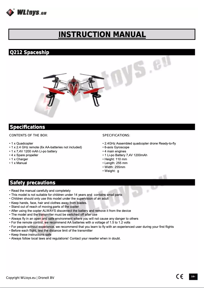 Page 1 of the manual User Manual WLtoys Q212 - Spaceship