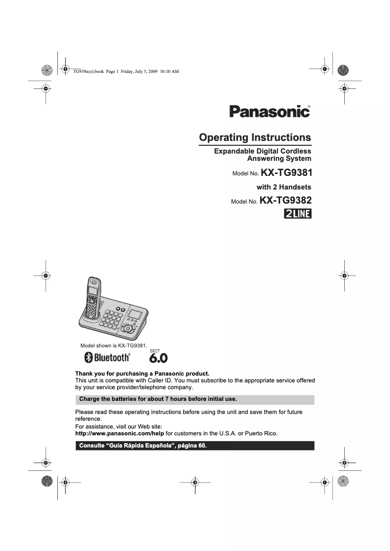 Page 1 of the manual User Manual Panasonic KX-TG9381