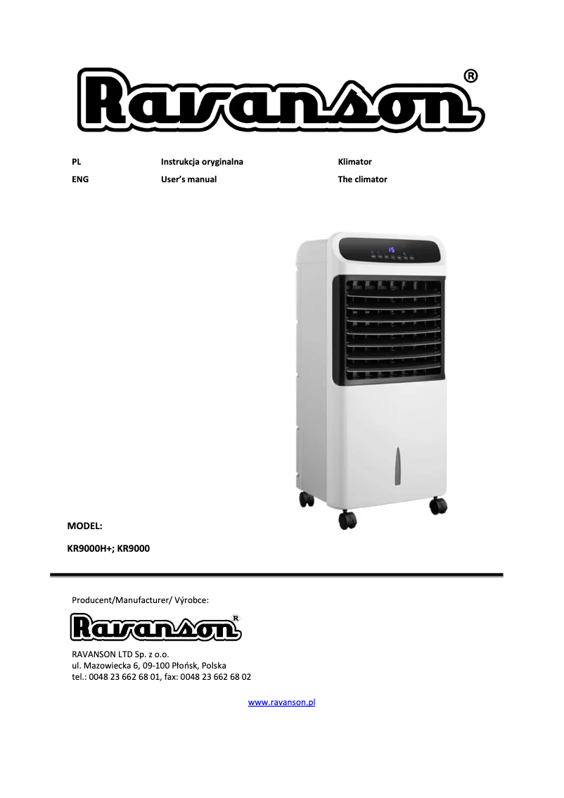 First page image of the manual for KR9000