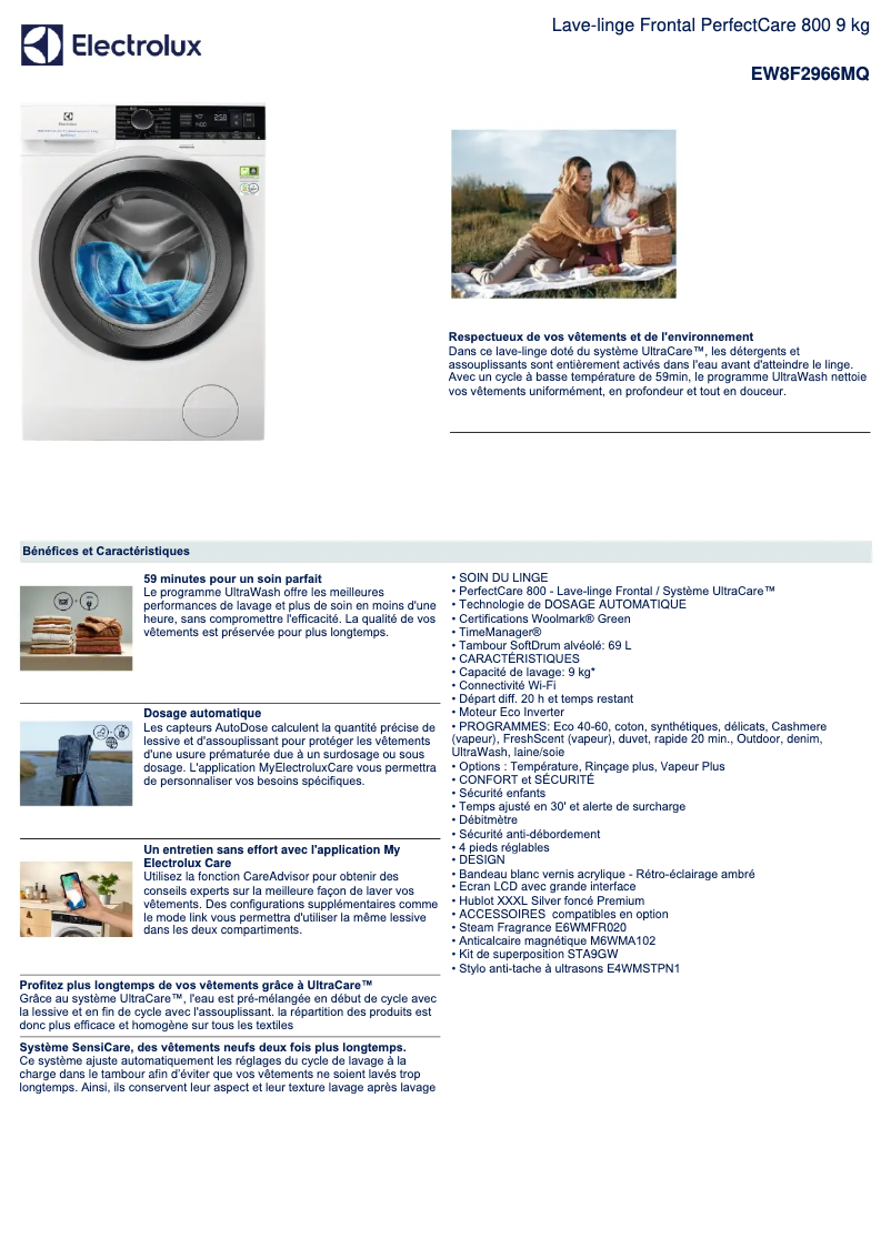 Page 1 of the manual Technical Sheet Electrolux EW8F2966MQ