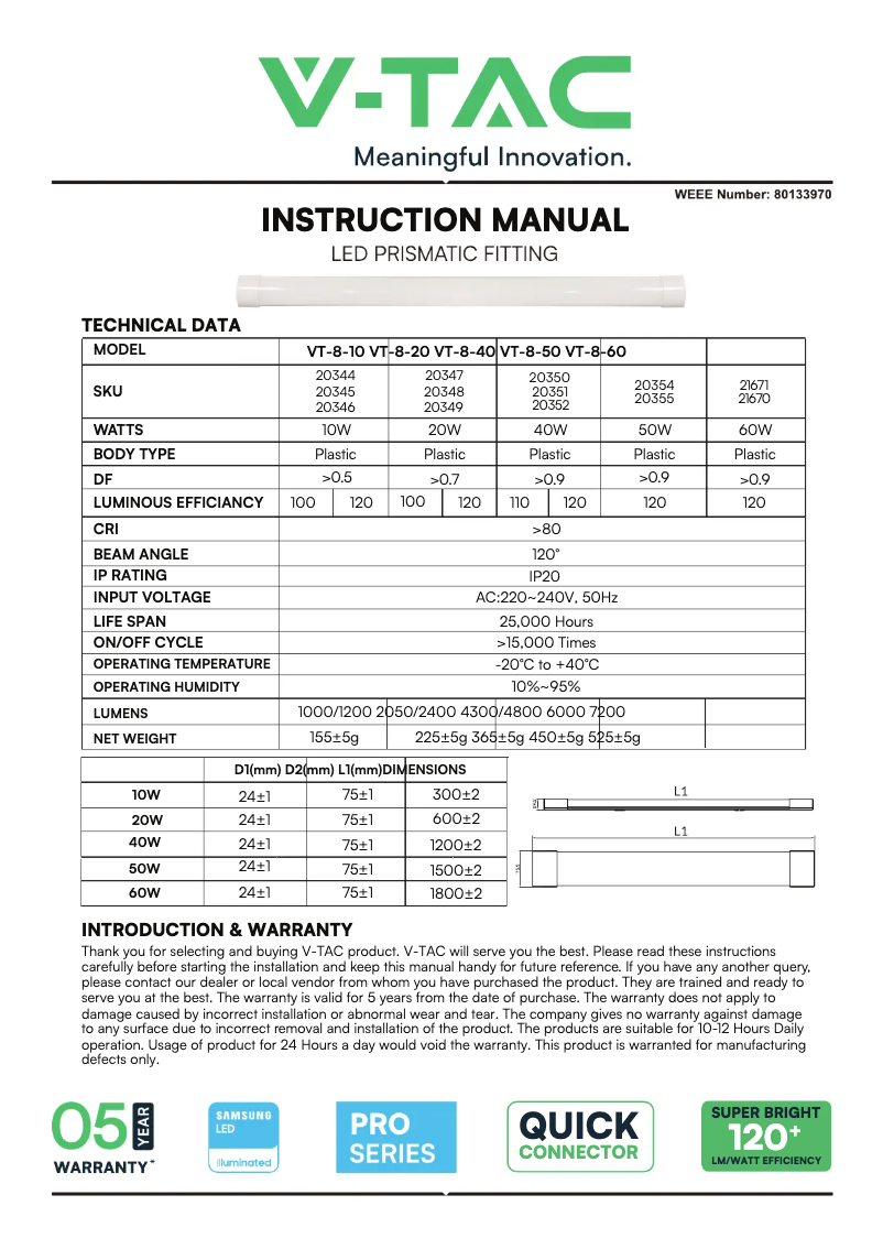 First page image of the manual for VT-8-50