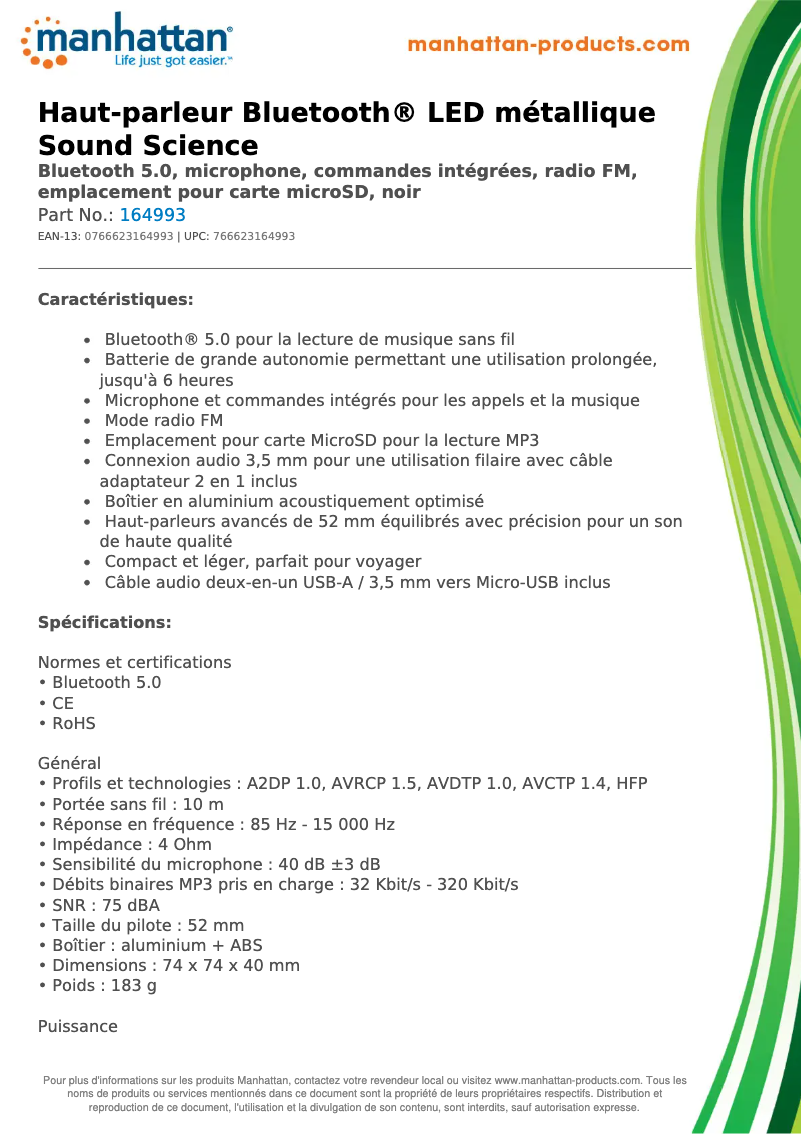 Page 1 of the manual Technical Sheet Manhattan 164993
