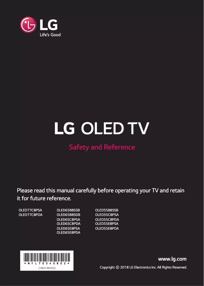 First page image of the manual for OLED65C8PDA