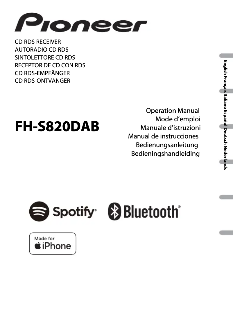 First page image of the manual for FH-S820DAB