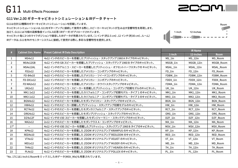 Page 1 of the manual Technical Sheet Zoom G11