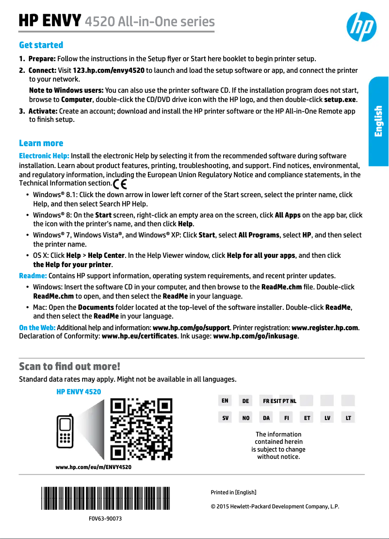 Page 1 of the manual User Manual HP ENVY 4525