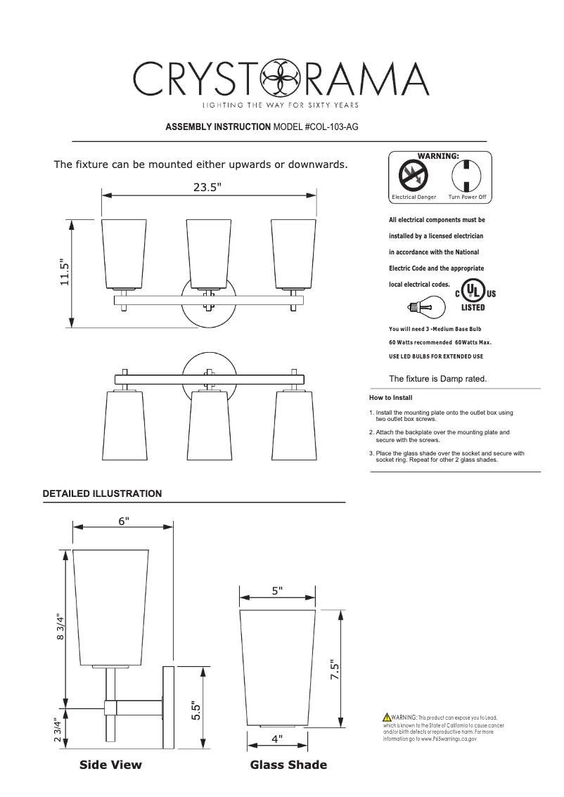First page image of the manual for Colton COL-103-AG