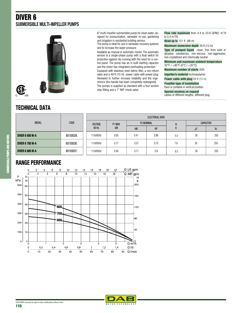 First page image of the manual for DIVER 6