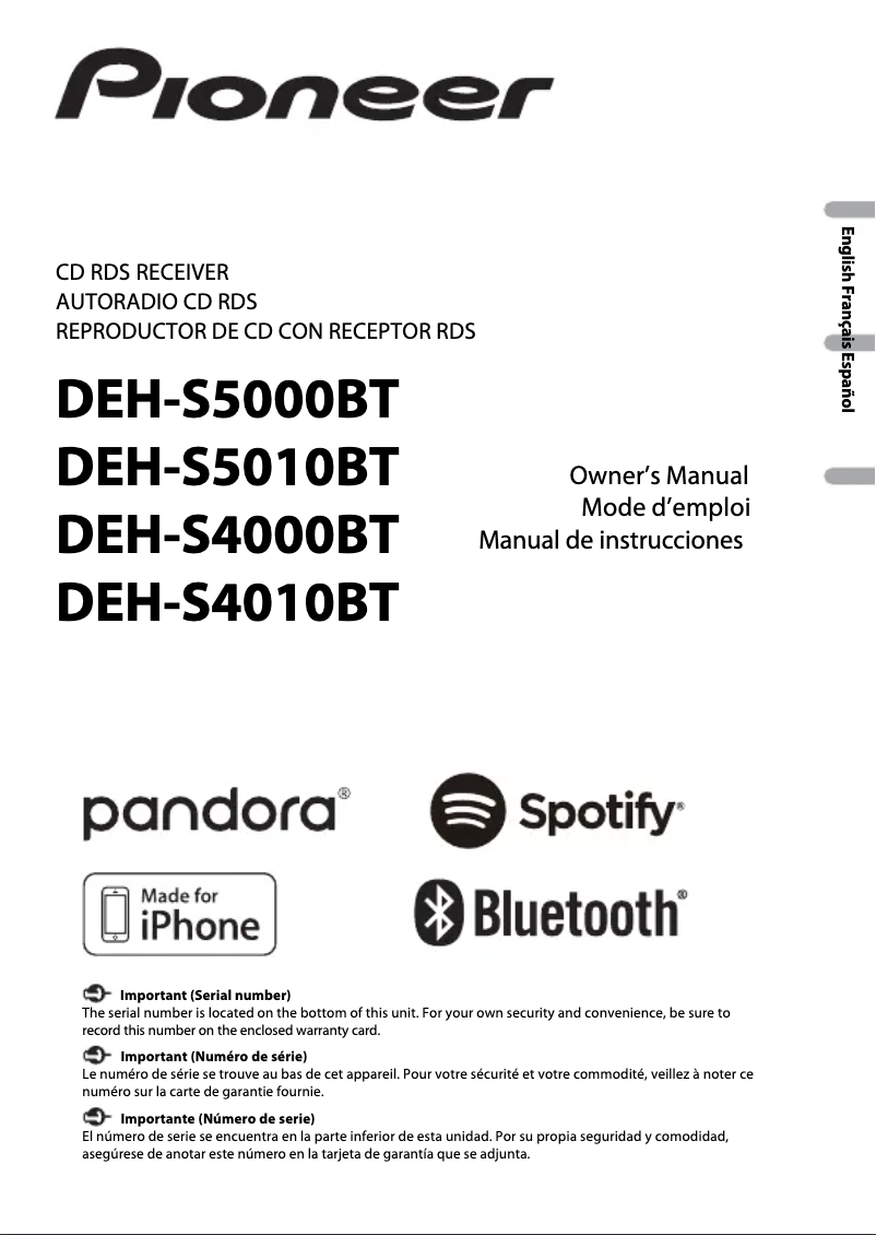 Page 1 of the manual User Manual Pioneer DEH-S4010BT