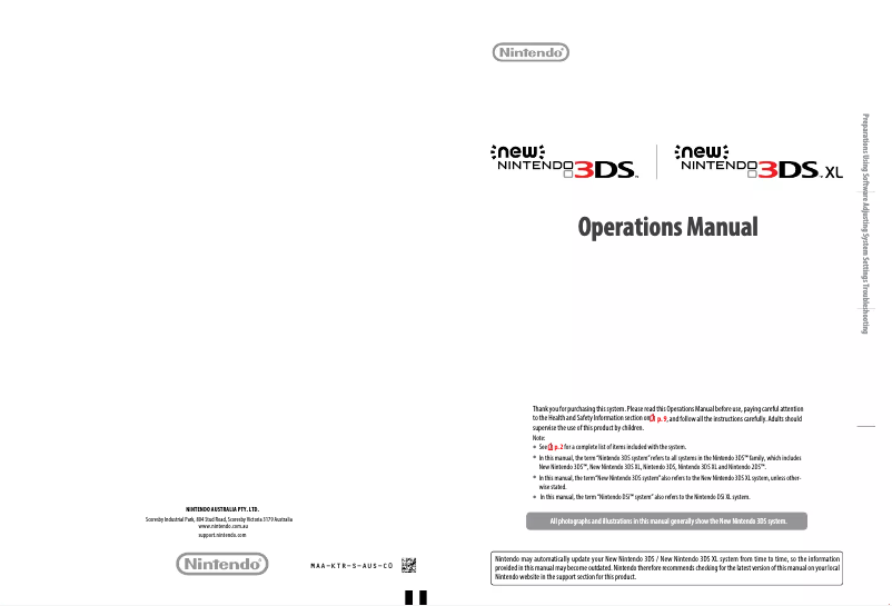 Image de la première page du manuel de l'appareil New 3DS XL SNES Edition