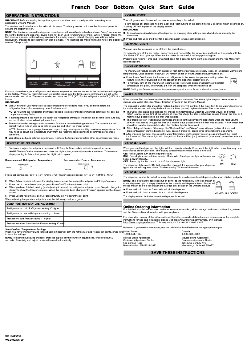 Page 1 of the manual Quick Start Guide Maytag MFI2570FEZ