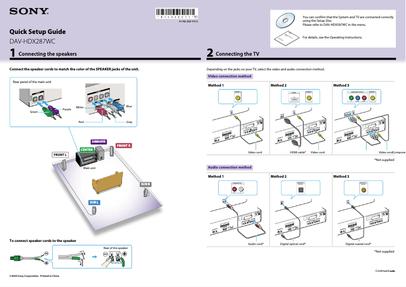 Page 1 of the manual Installation Guide Sony DAV-HDX287WC