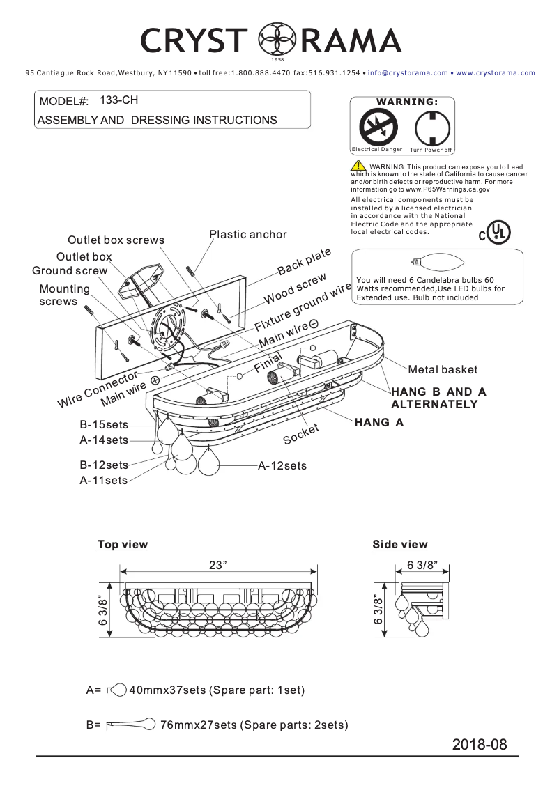 Page 1 of the manual User Manual Crystorama Calypso 133-CH
