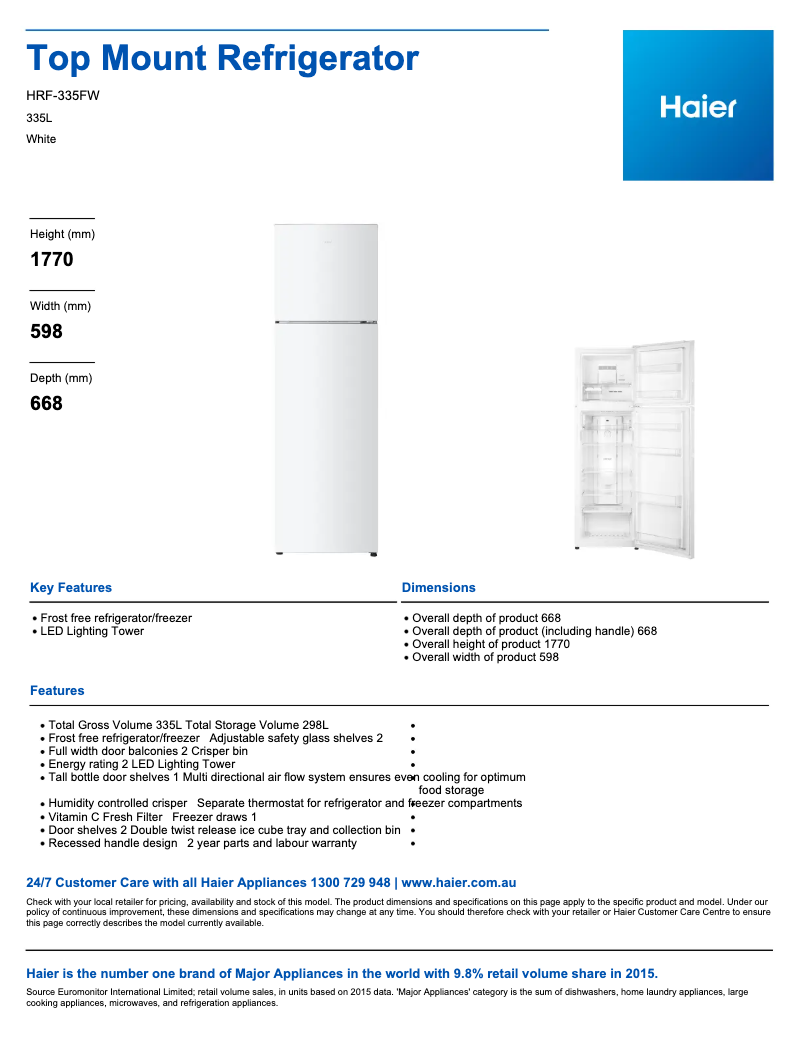 First page image of the manual for HRF-335FW