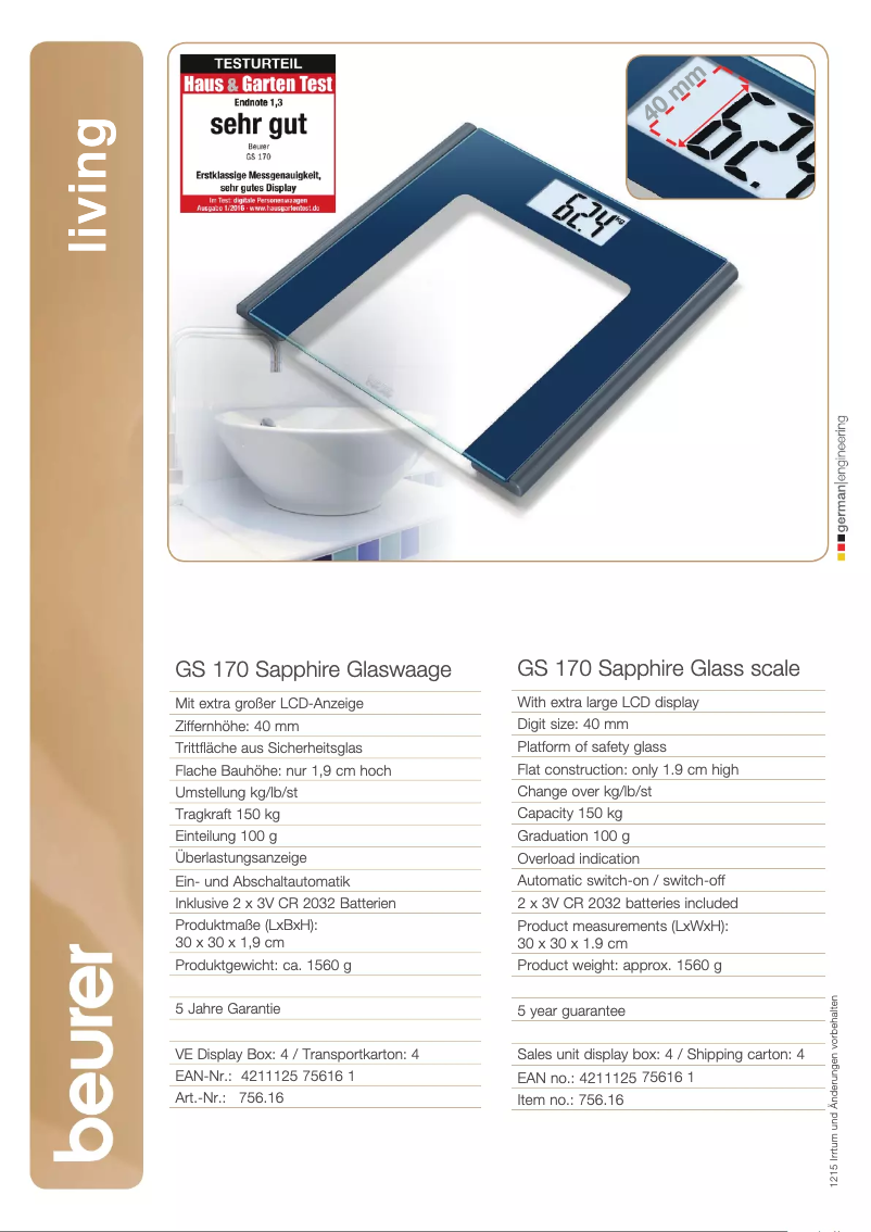 First page image of the manual for GS 170