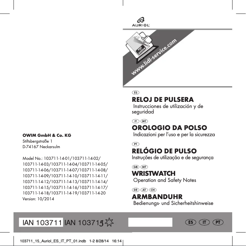 Page 1 of the manual User Manual Auriol IAN 103711