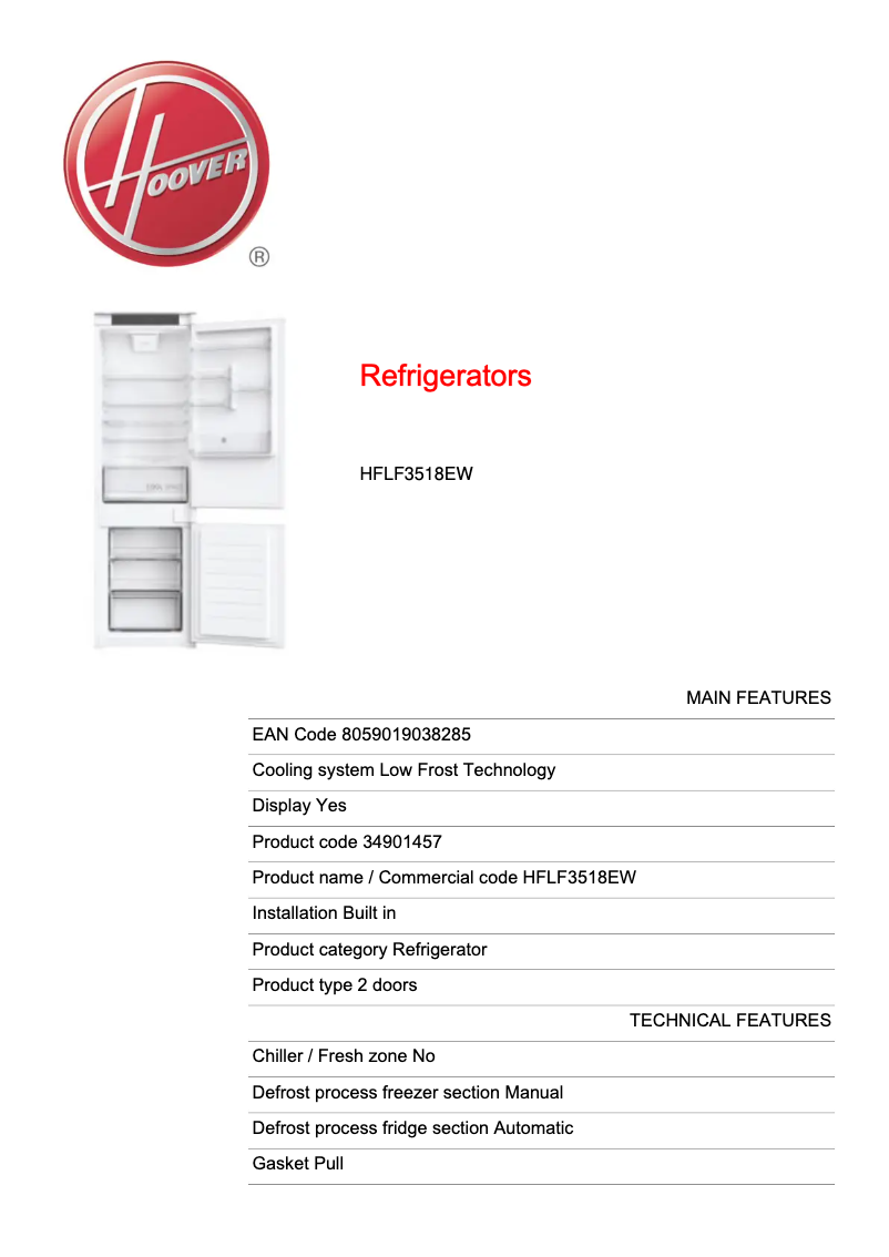 First page image of the manual for HFLF3518EW