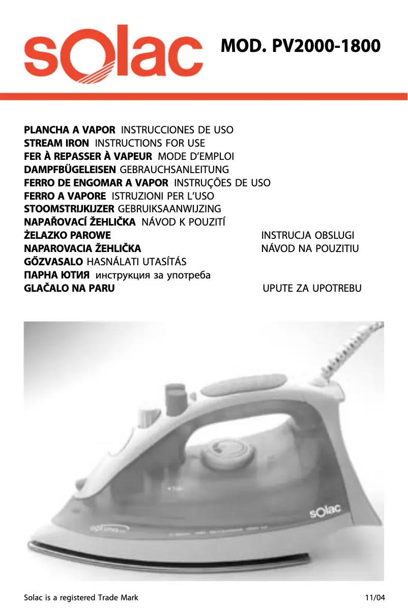 First page image of the manual for Optima 2000 PV2000