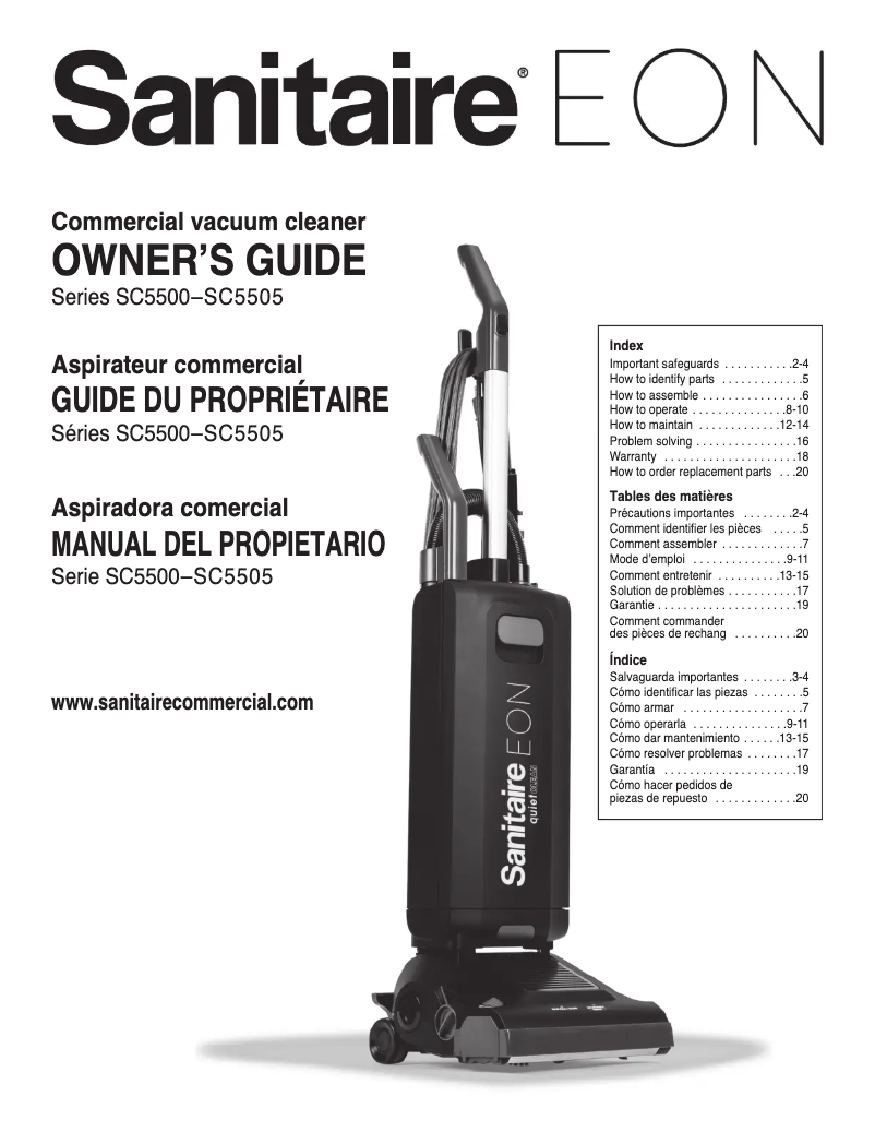 Page 1 of the manual User Manual Sanitaire EON QuietClean SC5500B