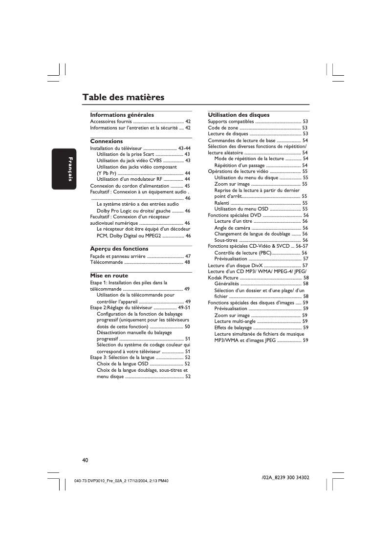 First page image of the manual for DVP3010