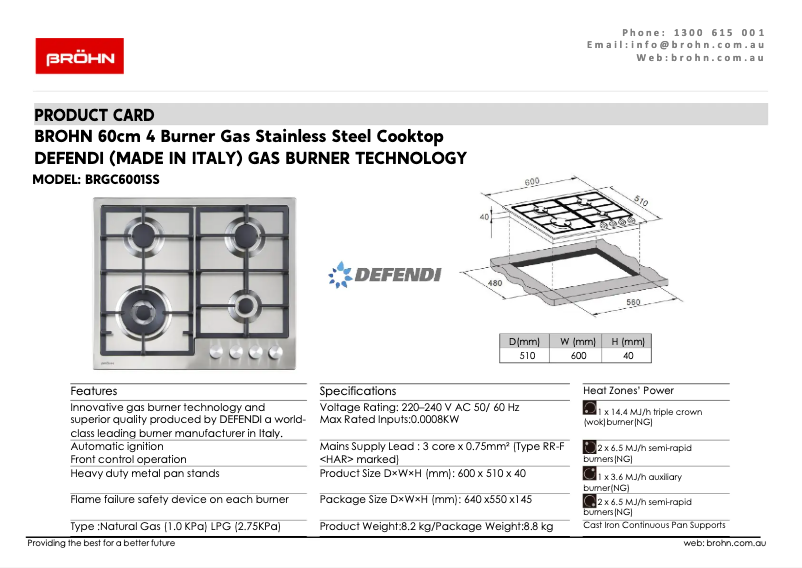 Page 1 of the manual Technical Sheet Bröhn BRGC6001SS