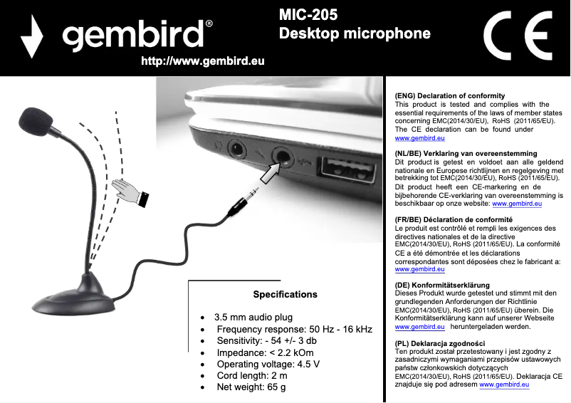 Page 1 of the manual User Manual Gembird MIC-205