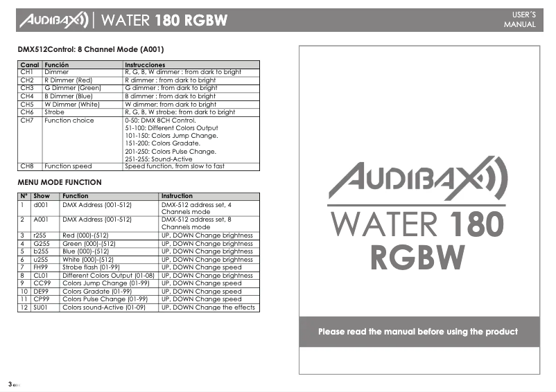 Page 1 of the manual User Manual Audibax Water 180