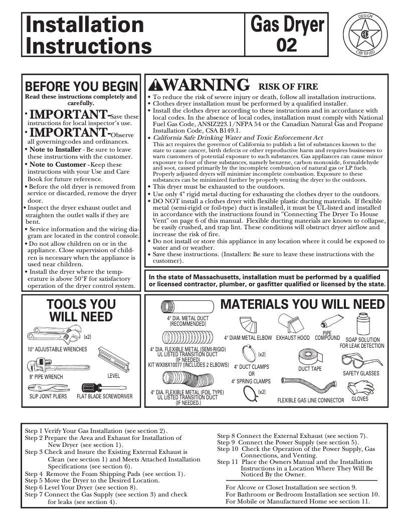 First page image of the manual for DCCB330GGWC