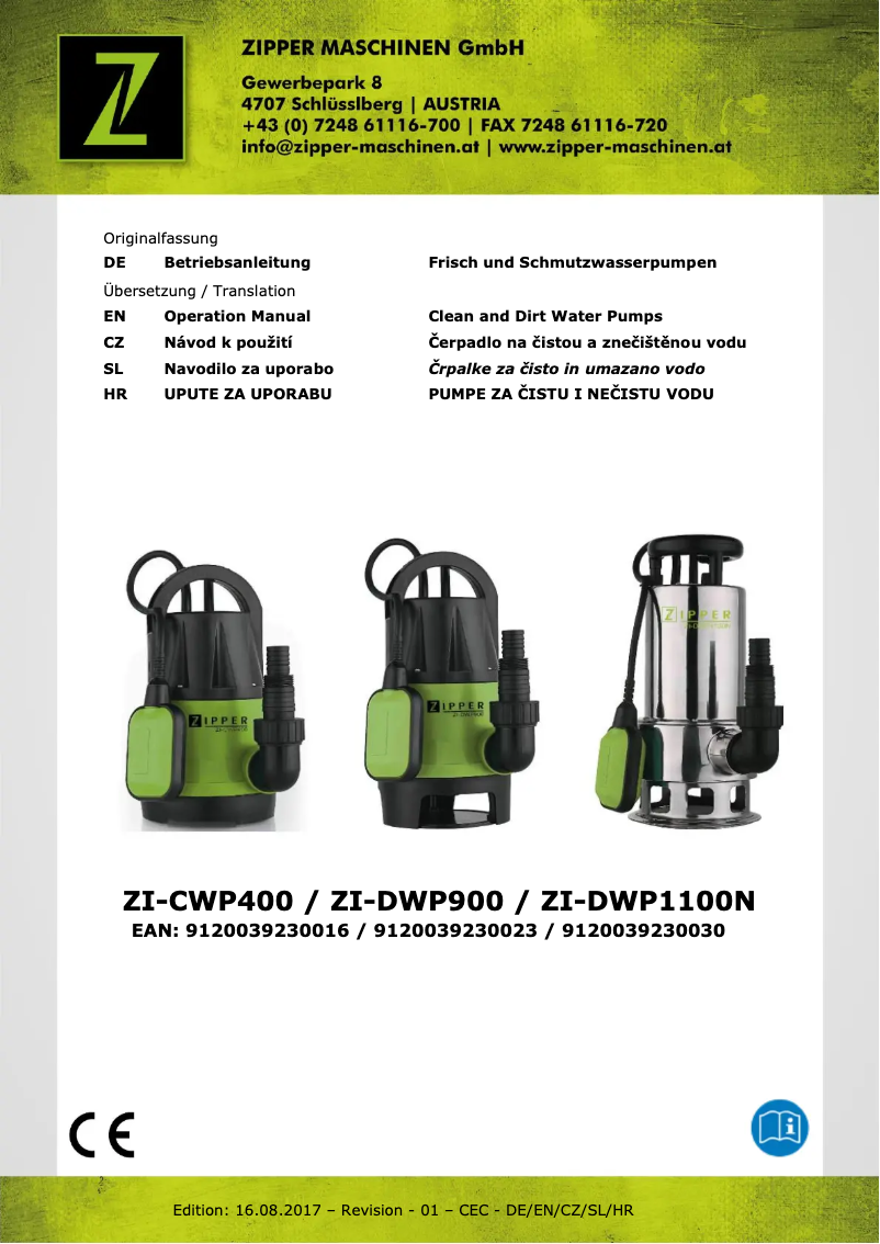 First page image of the manual for ZI-DWP1100N